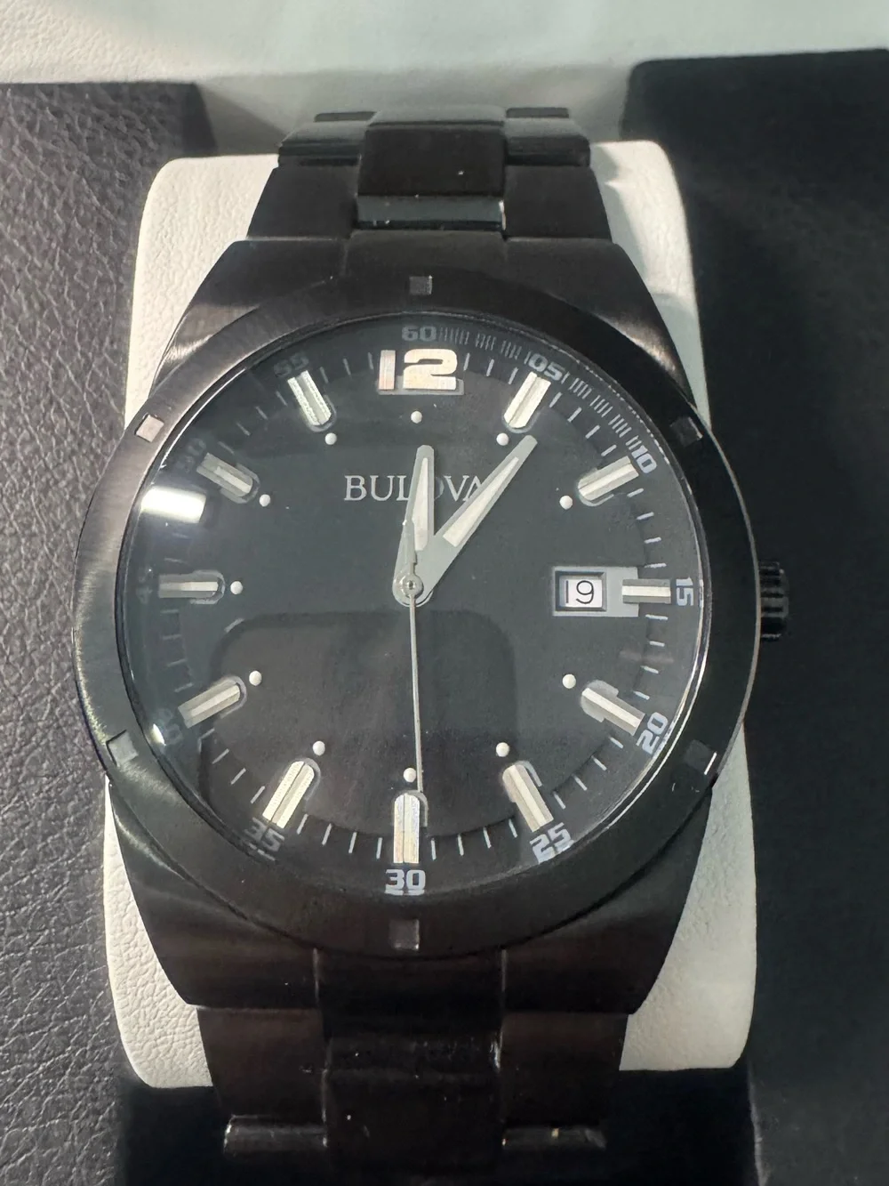 #55 Bulova Black and Silver Men's Stainless Steel Watch